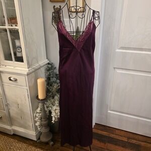 INC Slip‎ Dress Sz XS Plum Lace Satin Maxi Whimsigoth Coquette Dark Fairy